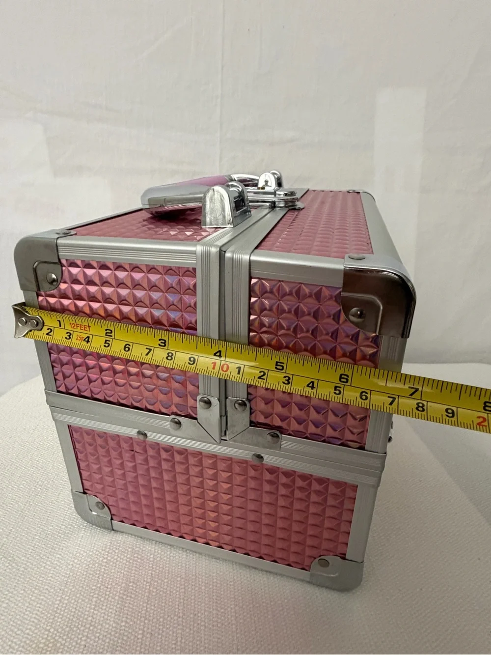 Joligrace Pink Holographic Makeup Train Case with Mirror (F269)